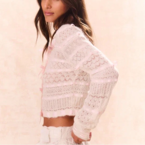 LoveShackFancy Pink Lace Sweater - Picture 2 of 7